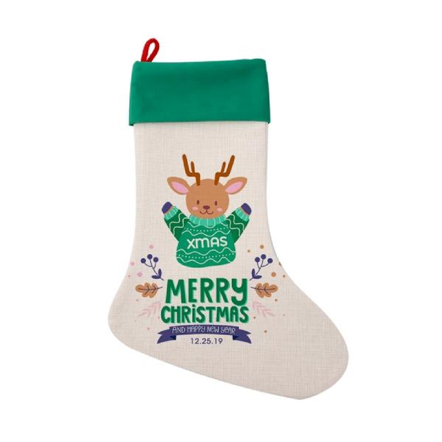 Linen Christmas Stocking Green - 30 x 45 cm