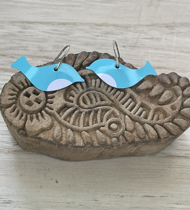 Blue Bird Recycled Tin Earrings