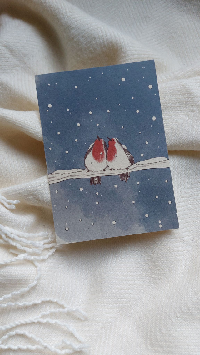 kaart vogels in de sneeuw