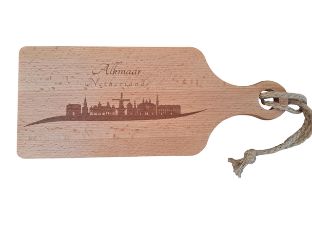 Beukenhouten borrelplank klein met Skyline Alkmaar