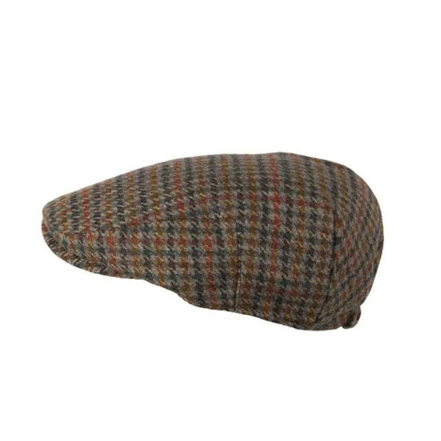 Classic Tweed Flat Cap - Country Houndstooth in Petrol Rust
