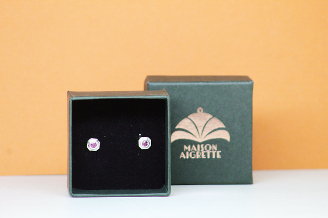 Boucles d'oreille puces Sonia | Grenats rhodolites