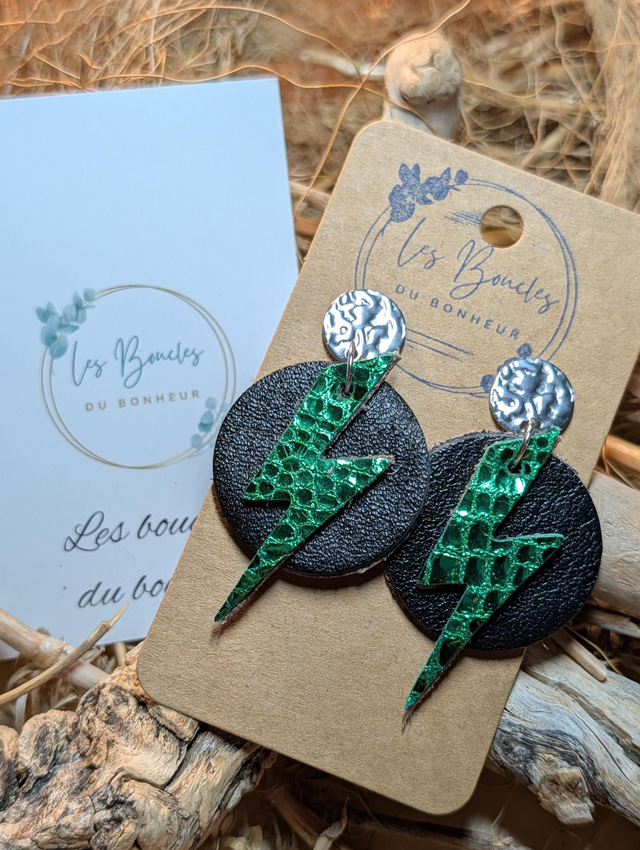 Boucles d'oreilles Queen vert noir qu002