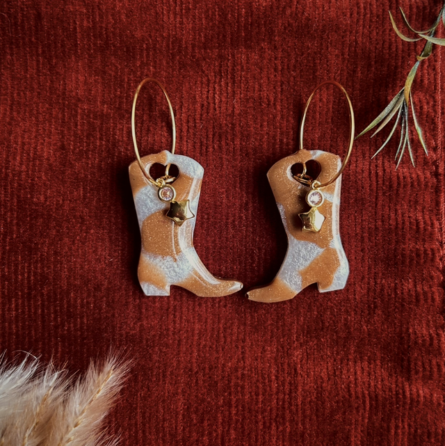 Cow Print Cowboy Boot Earrings