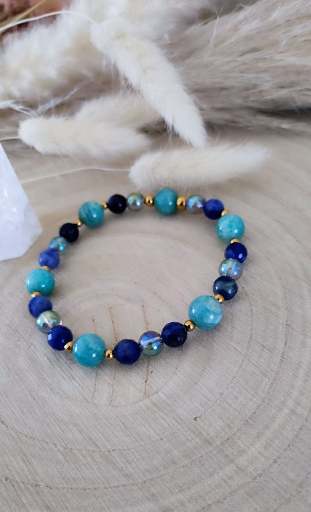 Bracelet "Confiance en soi" Sodalite facettée et Amazonite