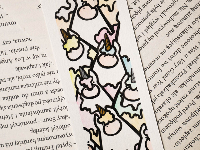 JEDNOROŻCE zakładka do książki, ręcznie malowana akwarela