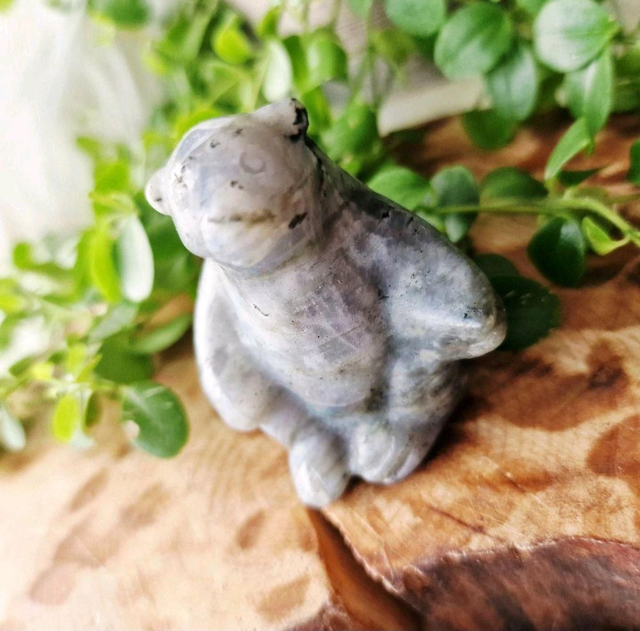 Labradorite Bear crystal carving 