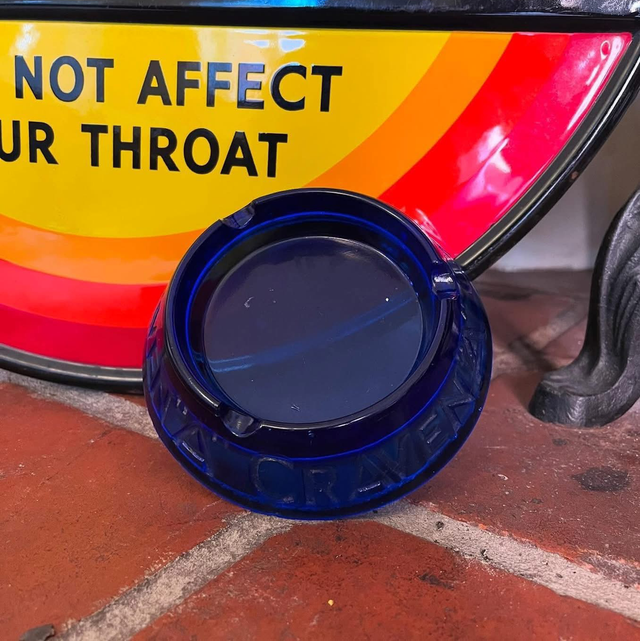 1940’s/ 50’s “Smoke Craven “A” Cigarettes” Blue Glass Advertising Ashtray