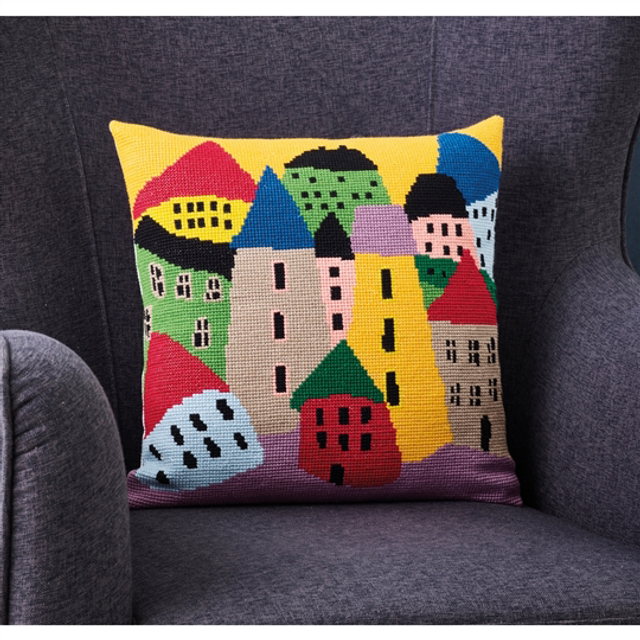 Permin Crooked House Cushion Counted Cross Stitch Kit