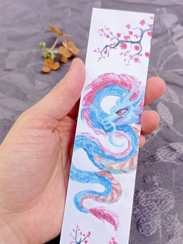 Marque-page – Dragon japonais & cerisiers en fleur