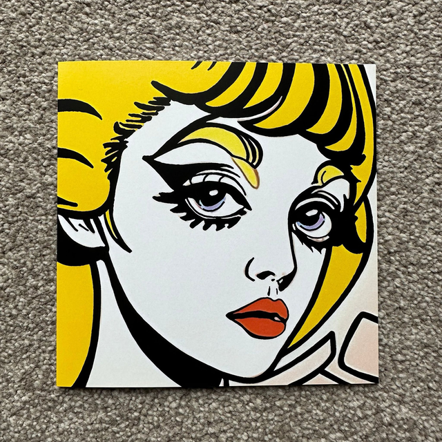 Comic Girl Pop Art Greeting Card, White Envelope, Blank Inside, Recyclable Wrap, Professionally Printed.