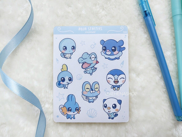 Aqua Starters - Pokemon - Sticker Sheet
