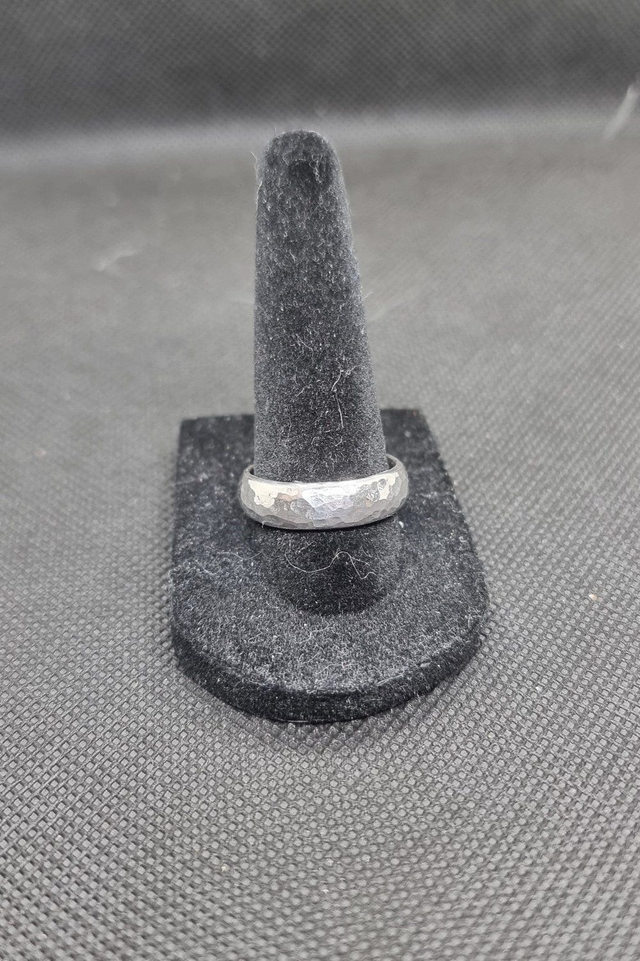 Silver Hammered D Profile Ring -  approx 6mm wide x 3mm