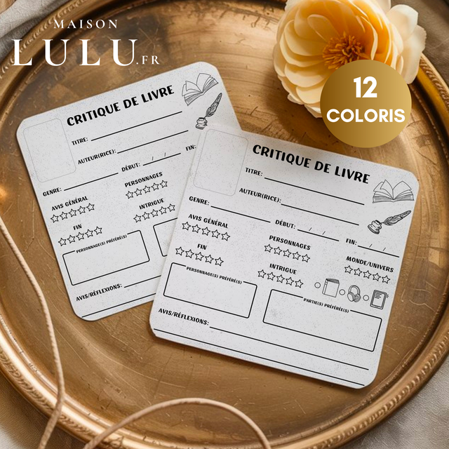 Marque page carré, Signet critique de livre, 12 couleurs