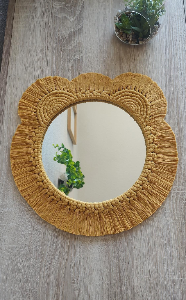Miroir macramé ourson jaune moutarde - Déco bohème chambre bébé/enfant