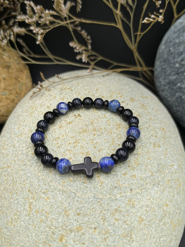 BP.005 Bracelet croix onyx noir 