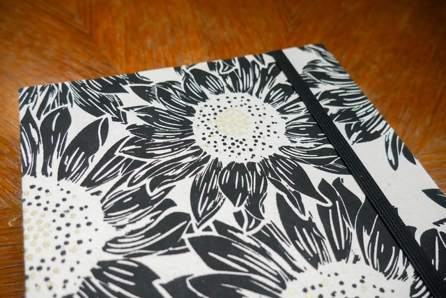 Carnet A5 rigide tournesols noir & or