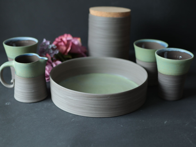 Serving Tray, Serving board, ceramic, forest colors blue green brown