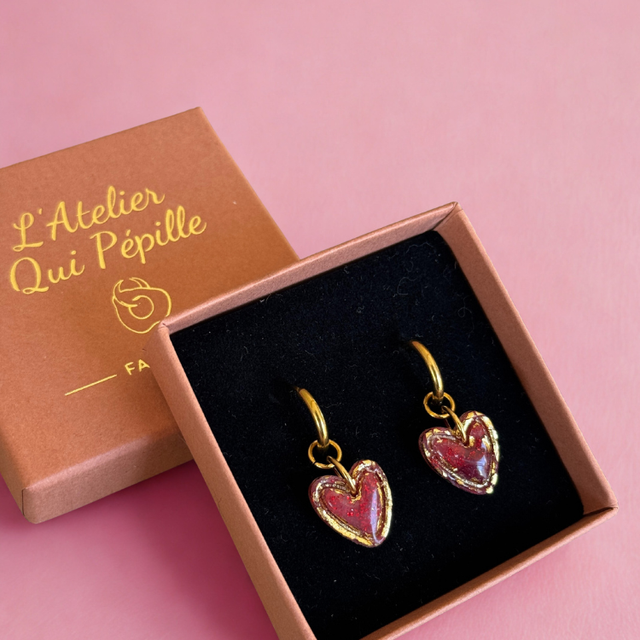 Coeur double rouge profond et doré