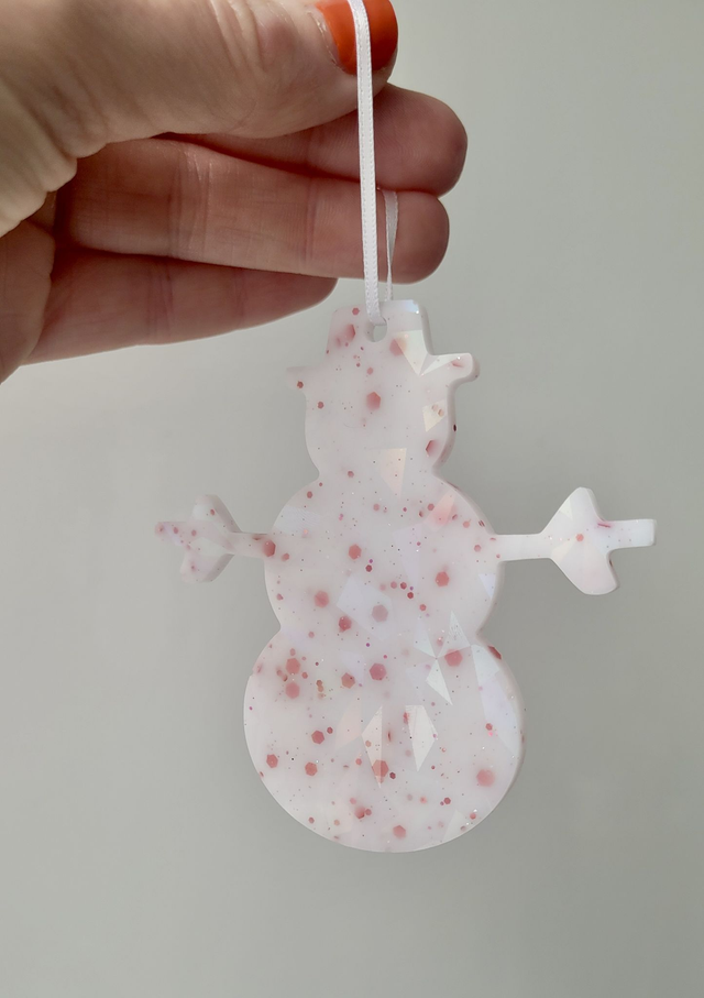 Snowman Christmas Tree Decoration - White & Red Glitter