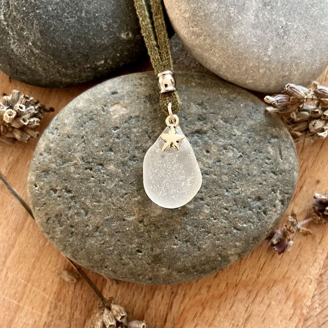 Cornish Sea Glass &amp; Silver Star Pendant