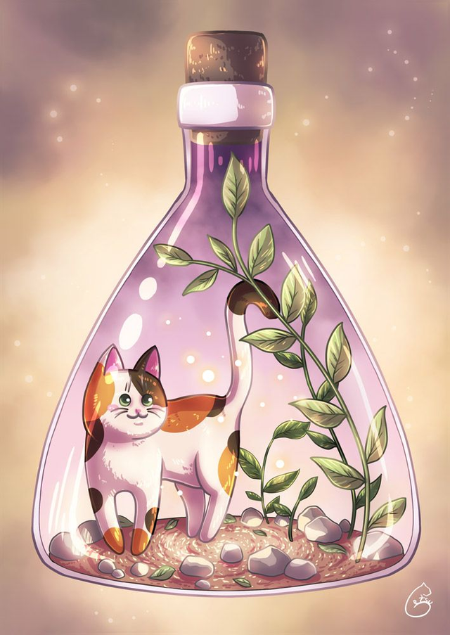 Poster A4 - chat dans une fiole triangle