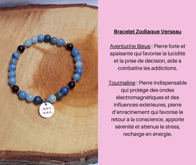 16- Bracelet Zodiaque Verseau- Aventurine Bleue et Tourmaline