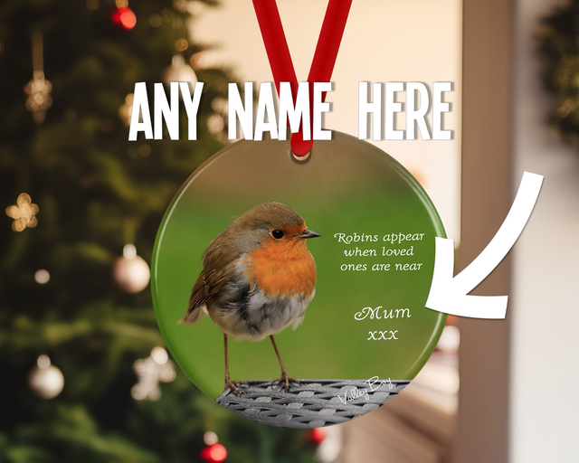 "Robby Robin" Robins appear when loved ones are near” " Personalised Ceramic Christmas Decoration    