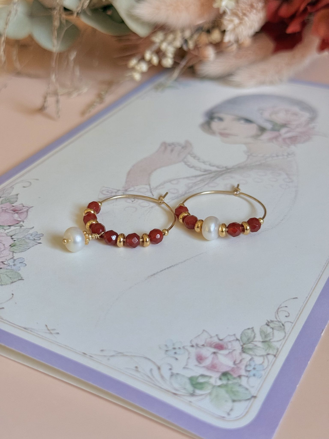 Créoles Cornaline, Perles Philippines, Collection "Envoûtante"