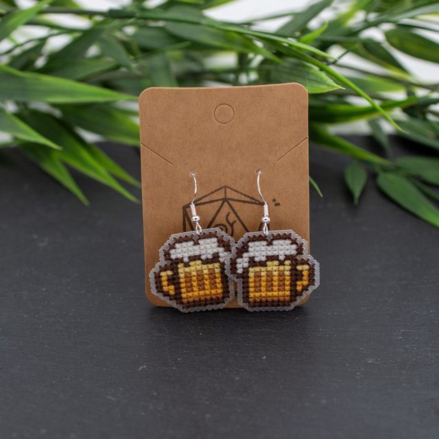 Beer - Cross stitch earrings