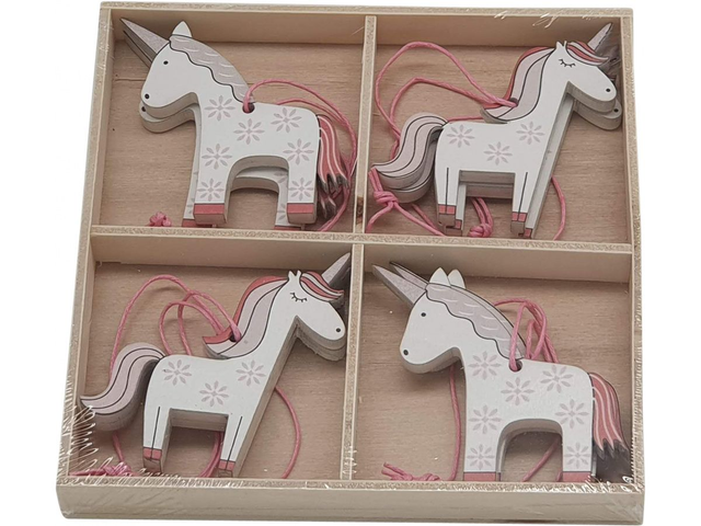 Wooden Hanging Unicorn Decorations - Set of 8