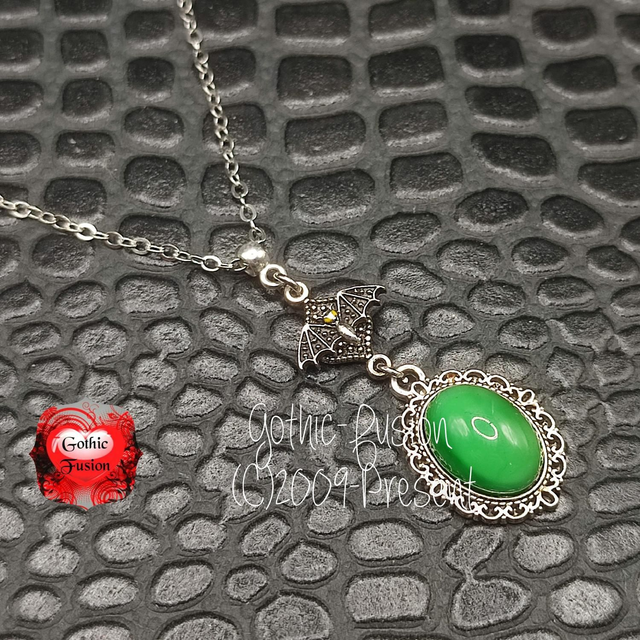 Art Deco Bat Necklace in Green