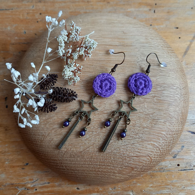 Boucles d&#039;oreille Etoiles filantes - Violettes