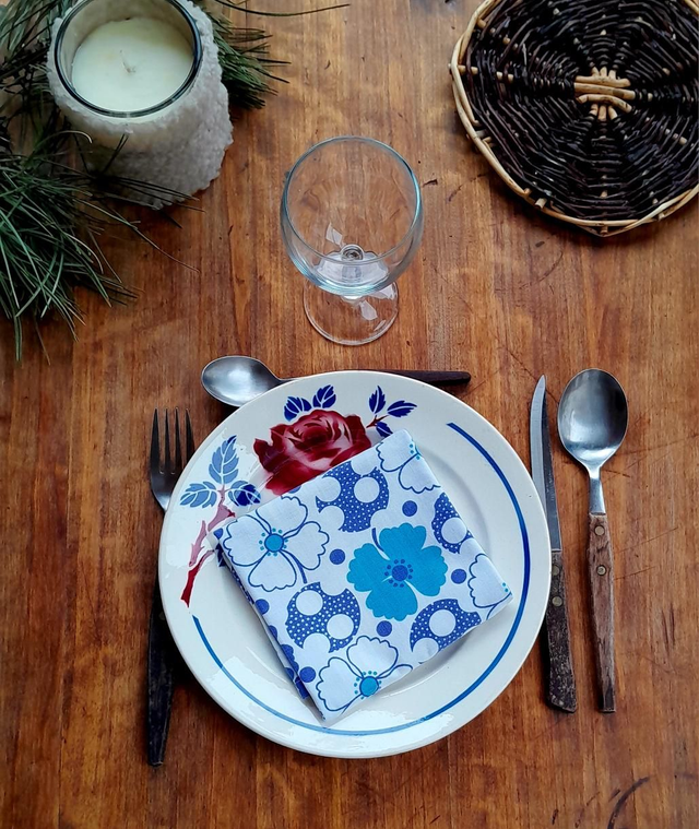 Serviette de table doublée bleue