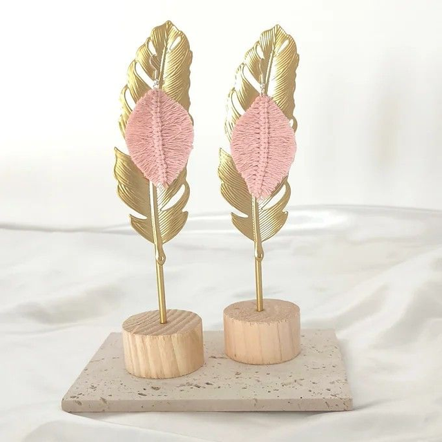 Boucles Lana – Plumes en macramé coton – Crochet argent 999 ou doré 24k – Fait main – Pièce unique