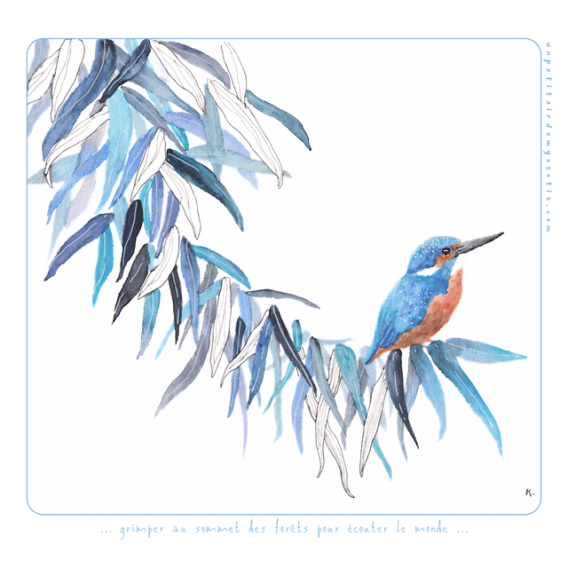 Carte-poème Martin pêcheur &quot;grimper au sommet des forêts pour écouter le monde&quot;