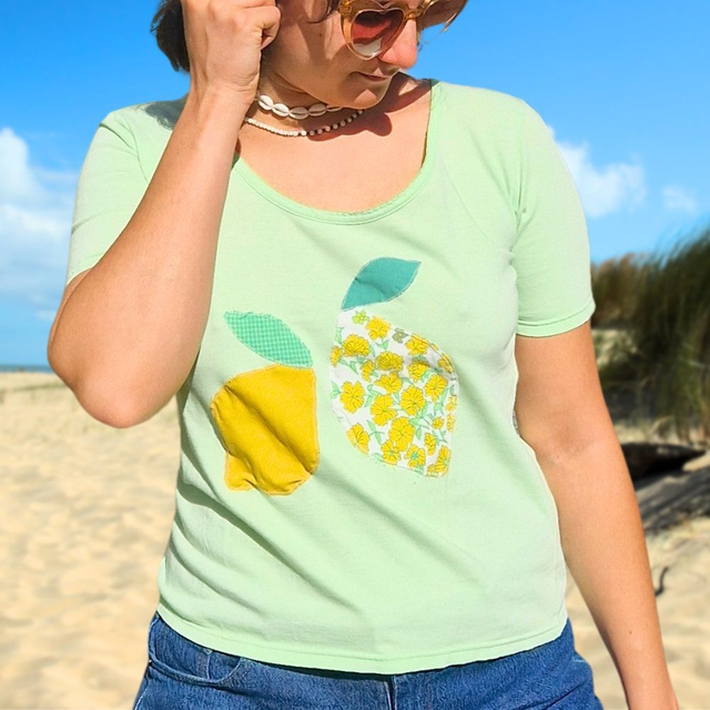 T-shirt upcyclé patchwork Citrons – Taille S M 