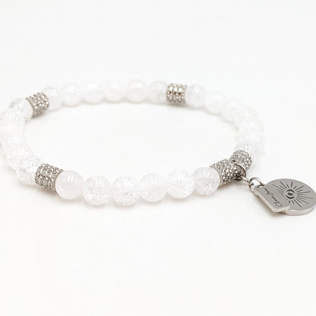 Bracelet cristal de roche craquelé &amp; acier argenté – Clarté et purification