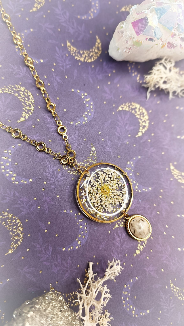 Collier sautoir ORINKO - Blanc Dentelle - Jaspe Dalmatien