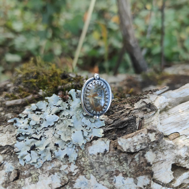 Bague Luminescence en Argent Massif et Quartz Rutilé Doré