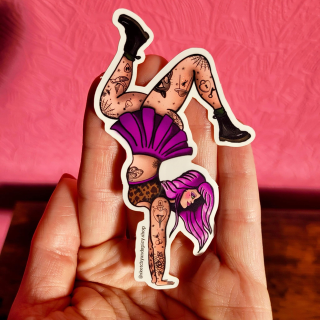 Handstand Tattooed Woman Vinyl Sticker