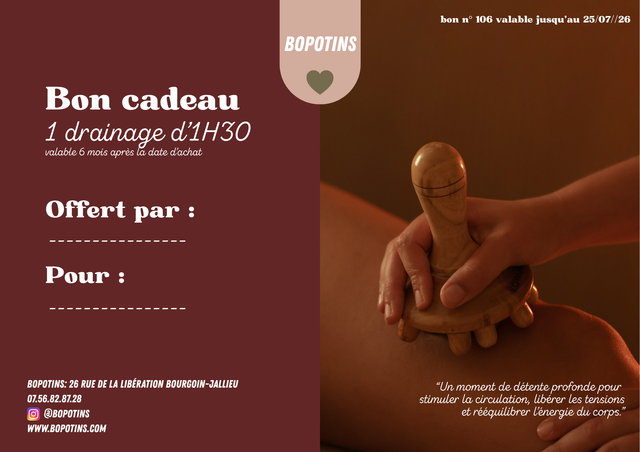 Bon cadeau Drainage Lymphatique 1H30 corps complet + visage