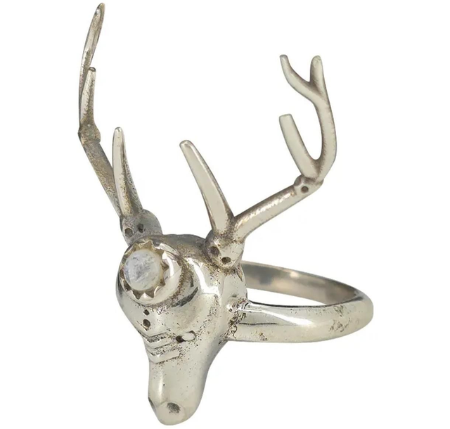 Bague cerf en argent 925 et pierre de lune T59/60