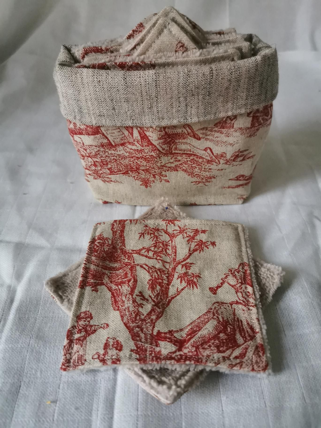 Kit salle de bain toile de jouy rouge