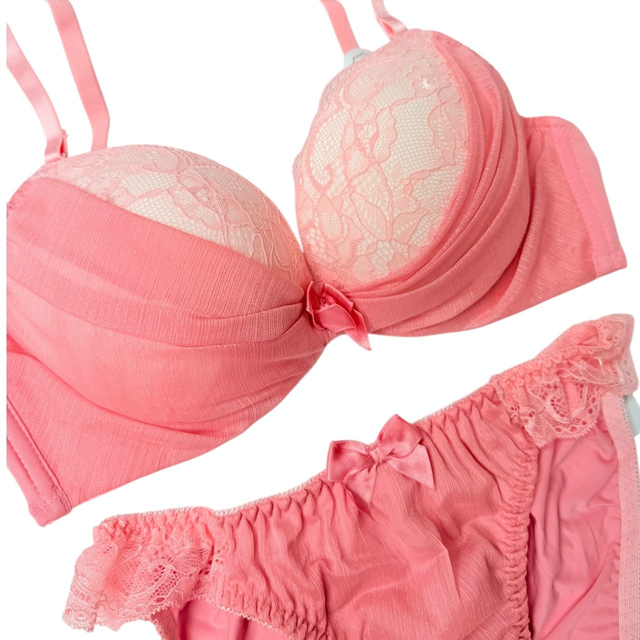 Pink lace and tulle Japanese Bra + Underwear Set UK 34B, 32DD
