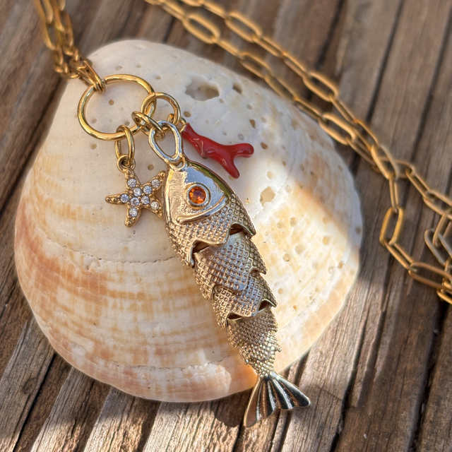 Collier Trésor Marin avec poisson articulé et corail 
