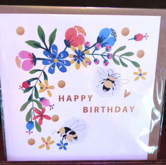 Hand-Illustrated Floral Bee Birthday Card