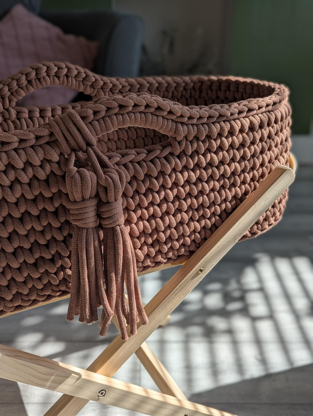 Handmade Crochet Moses Basket Made To Order (77cm x 30cm x 33cm approx) Not Including Stand or Mattress