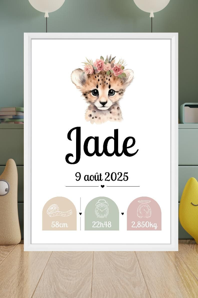Toile de naissance personnalisée encadrée – Cadeau de naissance unique – Décoration chambre bébé – Souvenir doux et poétique