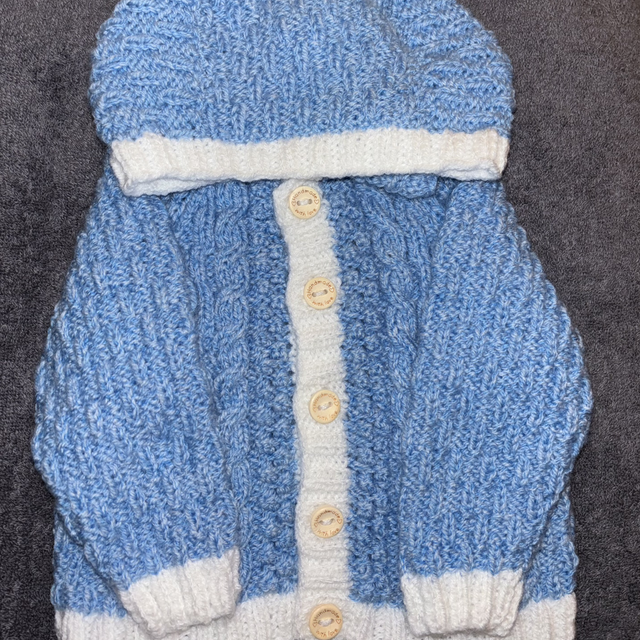Blue hooded cable design cardigan 3-6months 